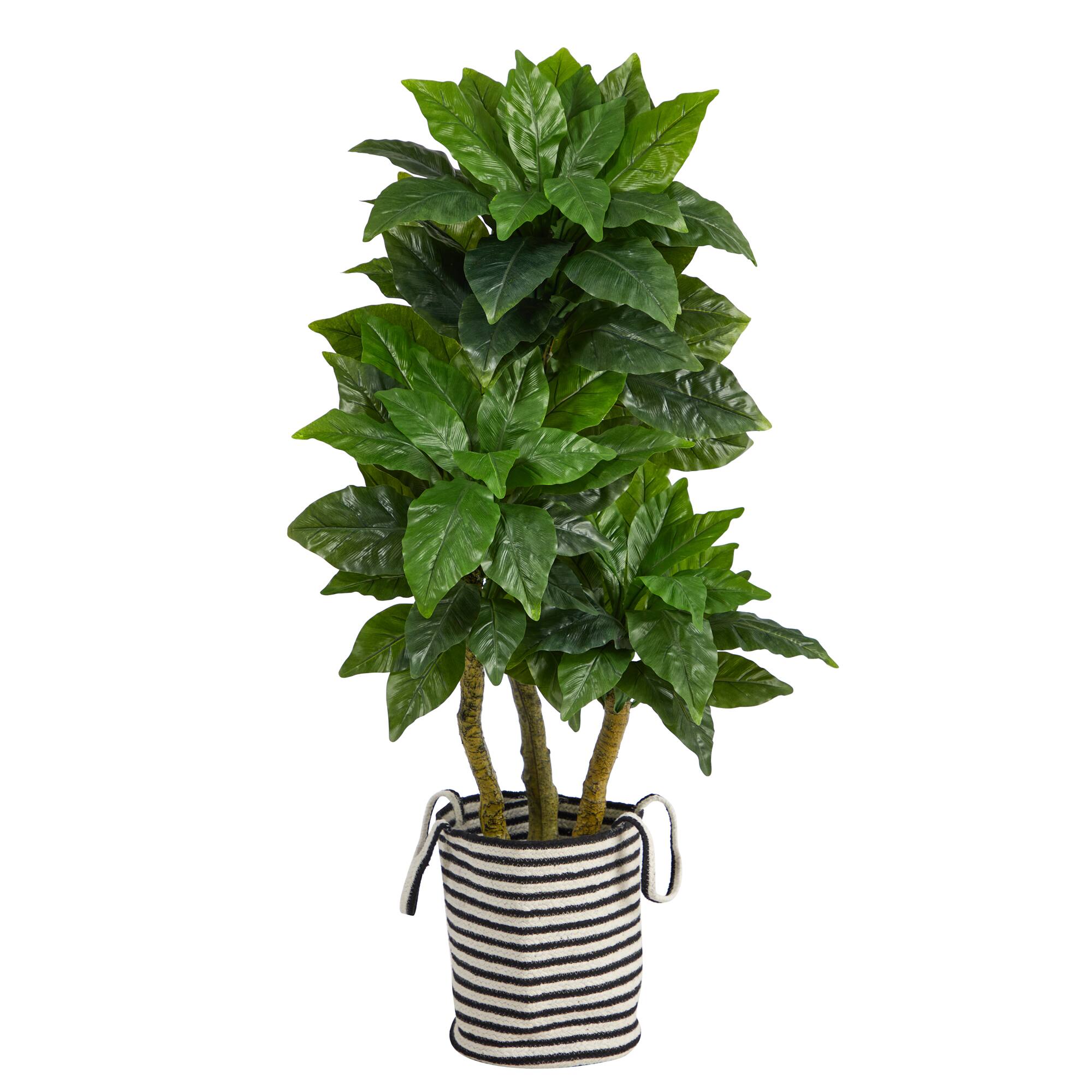 5ft. Bird Nest Artificial Tree in Handmade Black and White Natural Jute and Cotton Planter UV Resistant (Indoor/Outdoor)
